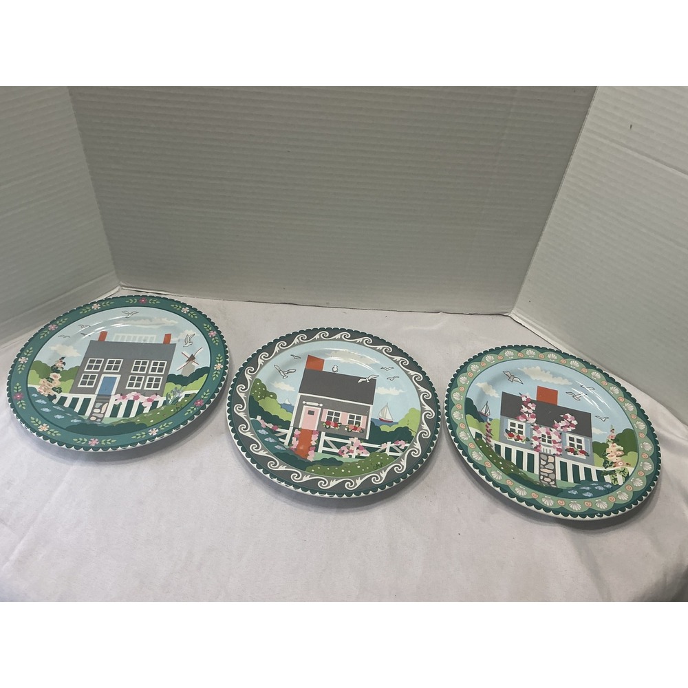 Sakura Claire Murray Nantucket Salad Plates Set of 3 Folk Art Coastal Stoneware